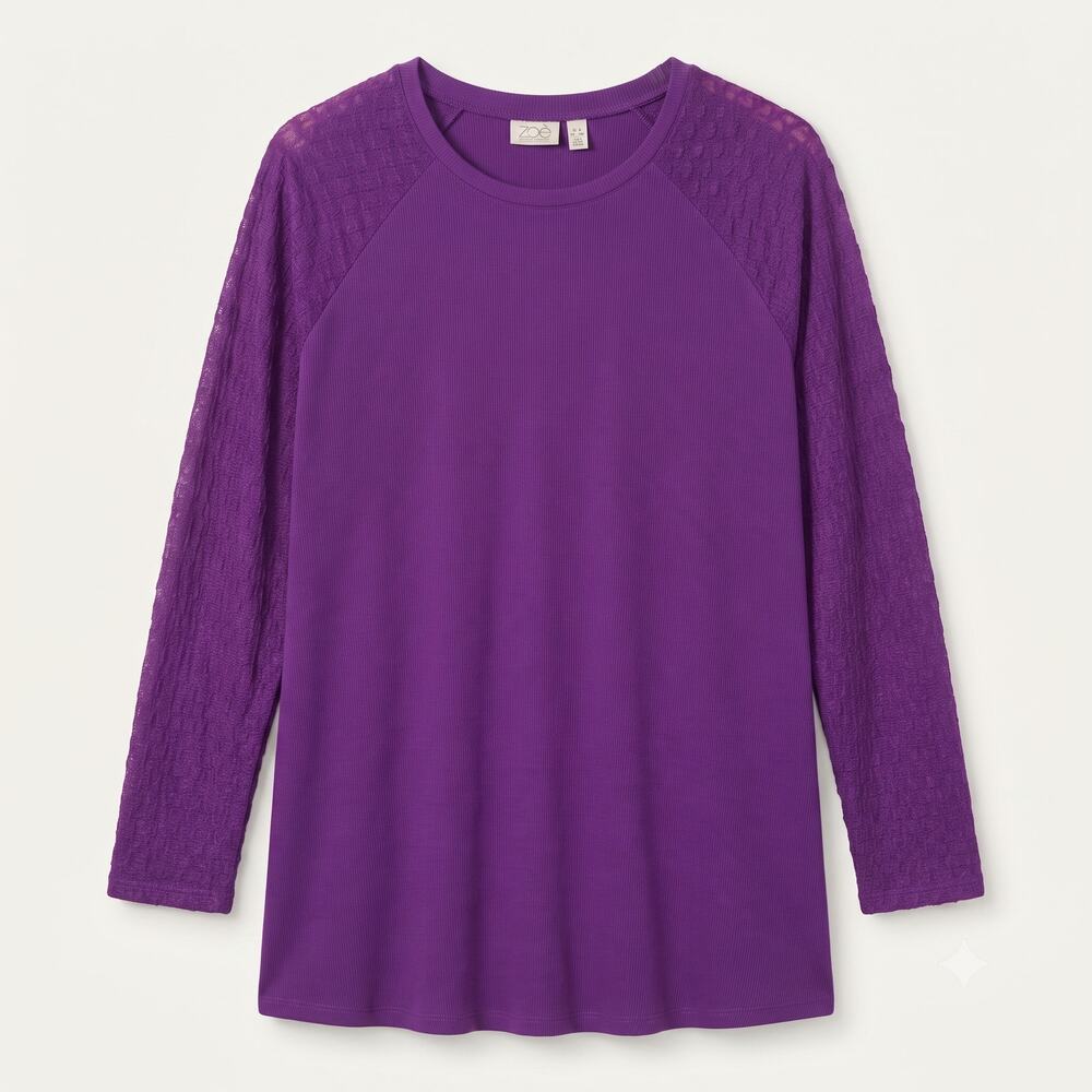 LOGO Lori Goldstein Womens 2X Artsy Lagenlook Minimalist Ribbed Raglan Tunic